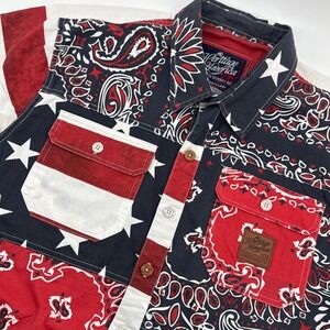 Heritage America Denim Distillery Men's Patchwork Shirt XL Bandana Short Sleeve